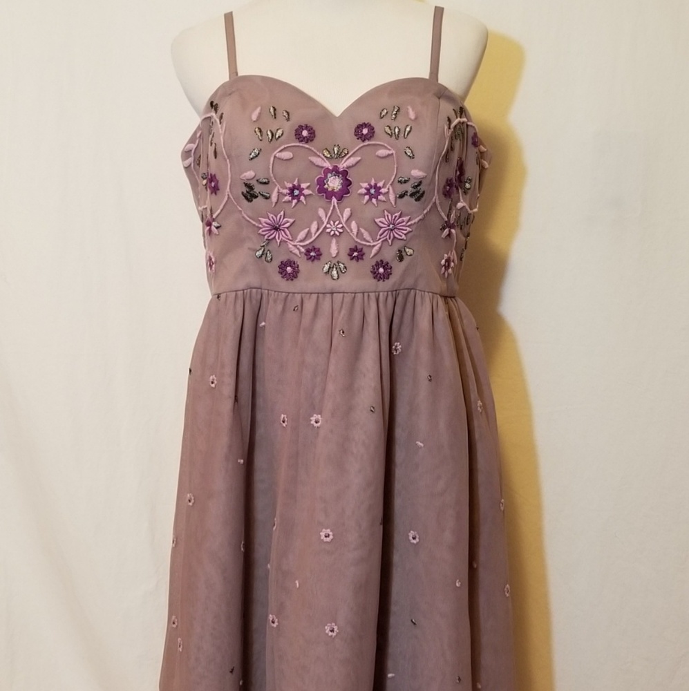 Modcloth Pink/Purple NWOT Embroidered Tulle Dress